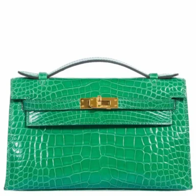 Hermès Kelly Pochette Cactus Emerald Shiny Alligator Mississippiensis Gold Hardware handbag dupes