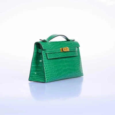 Hermès Kelly Pochette Cactus Emerald Shiny Alligator Mississippiensis Gold Hardware handbag dupes