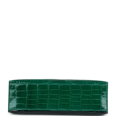 Hermès Kelly Pochette Emerald and Vert Rousseau Shiny Alligator Mississippiensis Palladium Hardware High-quality replica