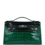 Hermès Kelly Pochette Emerald and Vert Rousseau Shiny Alligator Mississippiensis Palladium Hardware High-quality replica