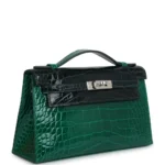 Hermès Kelly Pochette Emerald and Vert Rousseau Shiny Alligator Mississippiensis Palladium Hardware High-quality replica