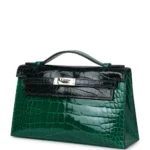 Hermès Kelly Pochette Emerald and Vert Rousseau Shiny Alligator Mississippiensis Palladium Hardware High-quality replica