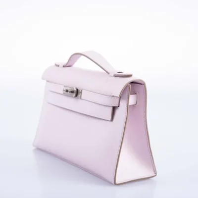 Hermès Kelly Pochette Mauve Pale Swift Palladium Hardware Quality Replica