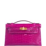 Hermès Kelly Pochette Rose Scheherazade Shiny Alligator Mississippiensis Gold Hardware High-quality replica