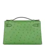 Hermès Kelly Pochette Vert Yucca Ostrich Palladium Hardware Replica Bags