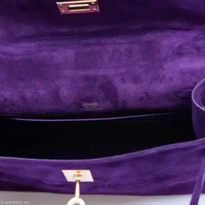 Hermès Rare Collectible Kelly Pochette Violet Veau Doblis Suede Palladium Hardware luxury bags