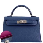 Hermès Limited Edition 2020 Mini Kelly 20 II Sellier Blue Brighton and Magnolia Chevre Palladium Hardware Quality Rep