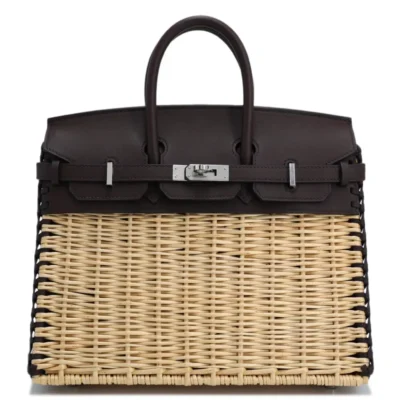 Hermès Limited Edition 2021 Birkin 25 Natural and Rouge Sellier Swift Osier Wicker Palladium Hardware