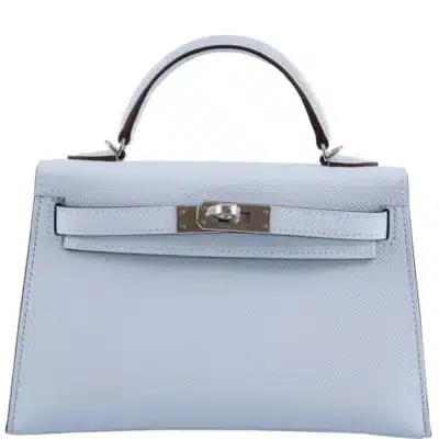 Hermès Limited Edition 2021 Mini Kelly 20 II Bleu Brume and Hydra Epsom Palladium Hardware Lushentic inspired bags