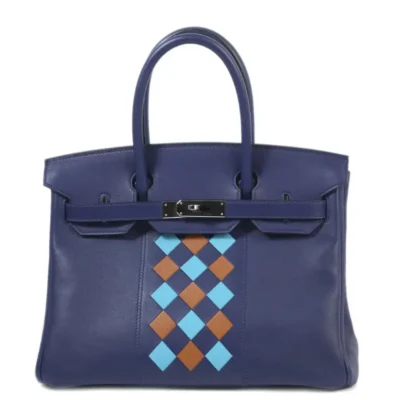 Hermès Limited Edition Tressage Birkin 30 Blue Encre/Gold/Blue Du Nord Swift and Epsom leather Palladium Hardware