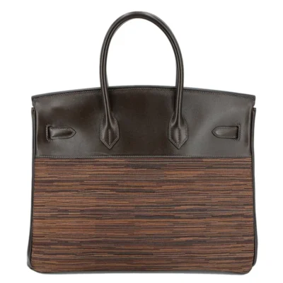 Hermès Limited Edition Birkin 35 Ebene/Orange Vibrato/Goatskin & Box Calfskin Brushed Gold Hardware Lushentic Grade bags