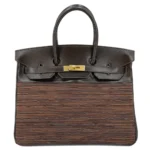 Hermès Limited Edition Birkin 35 Ebene/Orange Vibrato/Goatskin & Box Calfskin Brushed Gold Hardware Lushentic Grade bags