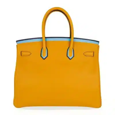 Hermès Limited Edition Birkin 35 Jaune Ambre/Blue Indigo/Blue Celeste Togo Palladium Hardware