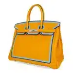 Hermès Limited Edition Birkin 35 Jaune Ambre/Blue Indigo/Blue Celeste Togo Palladium Hardware