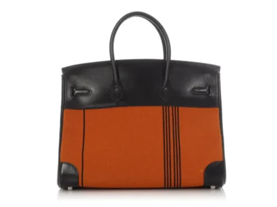 Hermès Limited Edition Birkin 35 Orange/Black Box Calfskin & Toile Potamus Palladium Hardware Replica inspired