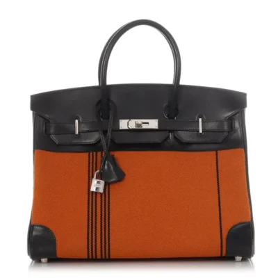 Hermès Limited Edition Birkin 35 Orange/Black Box Calfskin & Toile Potamus Palladium Hardware Replica inspired