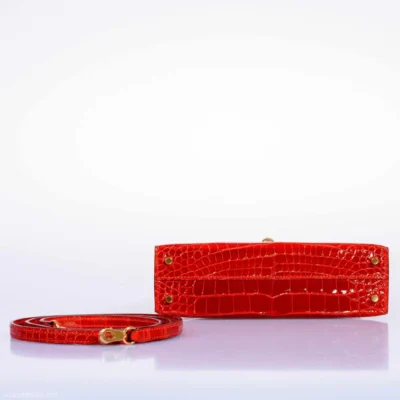 Hermès Limited Edition Mini Kelly 20 II Sellier Geranium Shiny Niloticus Crocodile bottom