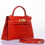 Hermès Limited Edition Mini Kelly 20 II Sellier Geranium Shiny Niloticus Crocodile Gold Hardware Lushentic Grade Bags