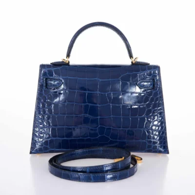 Hermès Mini Kelly 20 Blue Sapphire Shiny Niloticus Crocodile Gold Hardware dupes bag