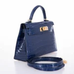 Hermès Mini Kelly 20 Blue Sapphire Shiny Niloticus Crocodile Gold Hardware dupes bag