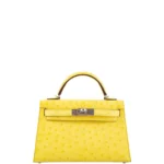 Hermès Mini Kelly 20 II Jaune Citron Ostrich Palladium Hardware Replica luxury handbags