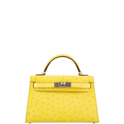 Hermès Mini Kelly 20 II Jaune Citron Ostrich Palladium Hardware Replica luxury handbags