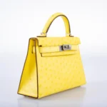 Hermès Mini Kelly 20 II Jaune Citron Ostrich Palladium Hardware Replica luxury handbags