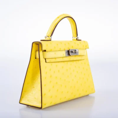 Hermès Mini Kelly 20 II Jaune Citron Ostrich Palladium Hardware Replica luxury handbags