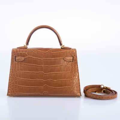 Hermès Mini Kelly 20 II Sellier Gold Matte Alligator Mississippiensis Gold Hardware Fake luxury bags for sale