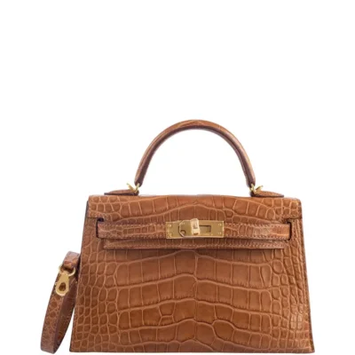 Hermès Mini Kelly 20 II Sellier Gold Matte Alligator Mississippiensis Gold Hardware Fake luxury bags for sale