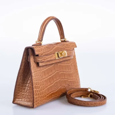 Hermès Mini Kelly 20 II Sellier Gold Matte Alligator Mississippiensis Gold Hardware Fake luxury bags for sale