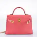 Hermès Mini Kelly 20 II Sellier Rose Lipstick Chevre Gold Hardware replica handbags online