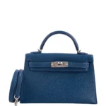 Hermès Mini Kelly 20 II Sellier Verso Blue Deep and Ebène Chèvre Palladium Hardware Lushentic Replica