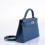 Hermès Mini Kelly 20 II Sellier Verso Blue Deep and Ebène Chèvre Palladium Hardware Lushentic Replica