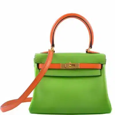 Hermès Vintage Mini Kelly 20 Retourne Vert Cru & Orange H Gulliver Gold Hardware Lushentic replica handbags