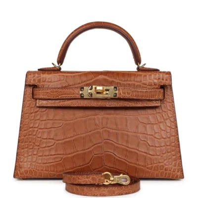 Hermès Mini Kelly 20 Sellier Gold Matte Alligator Mississippiensis Gold Hardware Replica designer handbags