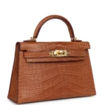 Hermès Mini Kelly 20 Sellier Gold Matte Alligator Mississippiensis Gold Hardware Replica designer handbags