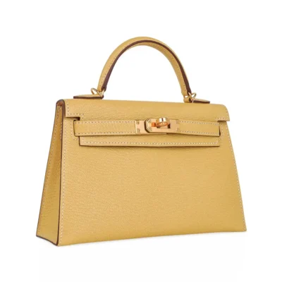 Hermès Mini Kelly 20 Sellier Jaune Foin Chevre Gold Hardware Replica inspired