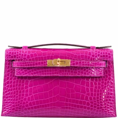 Hermès Mini Kelly Pochette Rose Scheherazade Shiny Alligator Mississippiensis Gold Hardware Lushentic quality