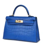 Hermès Rare Collectible Mini Kelly 20 II Sellier Blue Sapphire Shiny Porosus Crocodile Diamond Encrusted 18k White Gold Hardware Best Lushentic Bags