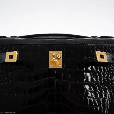 Hermès Rare Collectible 2019 Kelly Pochette Black Shiny Alligator Mississippiensis JPG Gold Hardware Lushentic replica handbags