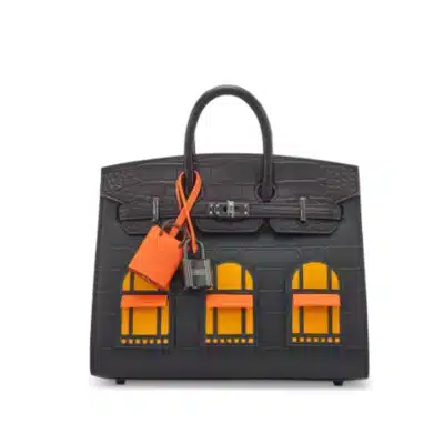 Hermès Rare Collectible Birkin 20 Sellier Jaune Ambre/Orange H/Black Matte Alligator Mississippiensis, Veau Madame Sombrero, & Swift Faubourg Black PVD Hardware Lushentic replica handbags