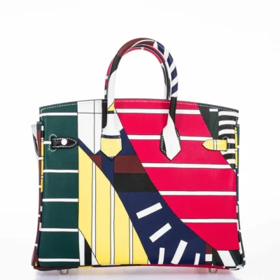 Hermès Rare Collectible Birkin 25 Multicolor Swift "One Two Three And Away We Go!" By Nigel Peak Palladium Hardware Quality Rep