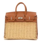 Hermès Rare Collectible Birkin 25 Picnic Rattan Barenia Silver Hardware replica bags