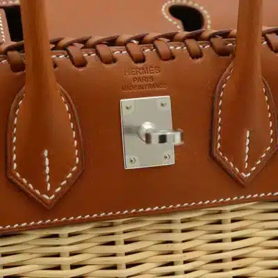 Hermès Rare Collectible Birkin 25 Picnic Rattan Barenia Silver Hardware replica bags