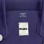 Hermès Rare Collectible Birkin 35 Blue Encre and Bordeaux Togo and Swift Officier Handbag Palladium Hardware