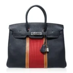 Hermès Rare Collectible Birkin 35 Blue Indigo/Fauve Barenia/Crinoline Fjord Club Palladium Hardware Lushentic bags