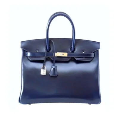 Hermès Rare Collectible Birkin 35 Blue Marine Coveted Box Calfskin Palladium Hardware