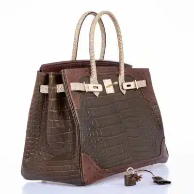 Hermès Rare Collectible Birkin 35 Gris Elephant/Etrusque/Ficelle Tri-Exotic Ghillies Grand Marriage Permabrass Hardware Affordable designer bag dupes