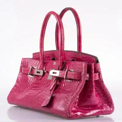 Hermès Rare Collectible Birkin 42 “Shoulder Birkin" Fuchsia Shiny Porosus Crocodile JPG Shoulder Palladium Hardware Lushentic replica handbags